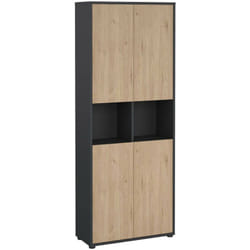 Credenza Pierre, Buffet da soggiorno, Madia da salotto, Dispensa da cucina, 80x34 h205 cm, Rovere e Grigio - Dmora