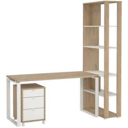 Dmora - Scrivania Etienne, Scrittoio multiuso, Tavolo per ufficio porta pc, Piano di lavoro, 184x80 h205 cm, Rovere e Bianco