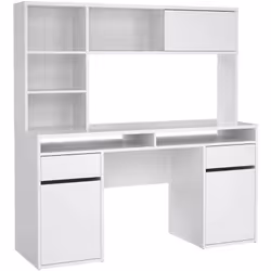 SCRIVANIA - Scrittoio multiuso, Tavolo per ufficio porta PC, Piano di lavoro, 149x48 h156 cm, Bianco lucido. STRUTTURA E UTIL ...