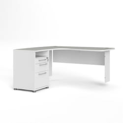 Dmora - Scrivania Roslyn, Scrittoio multiuso, Tavolo per ufficio porta pc, Piano di lavoro, 159x150 h75 cm, Bianco