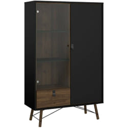 Vetrina Mora, Credenza espositiva, Vetrinetta multiuso, Madia da soggiorno, 102x40 h162 cm, Nero e Noce - Dmora