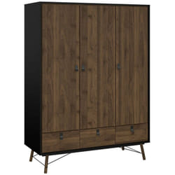 Guardaroba 3 ante Virgil, Mobile camera da letto, Cabina armadio portabiti, Armadio appendiabiti, 150x60 h200 cm, Nero e Noce - Dmora