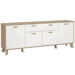 Credenza Wukong, Buffet da soggiorno, Madia da salotto, Dispensa da cucina, 196x39 h73 cm, Rovere e Bianco - Dmora