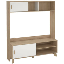 Mobile porta tv Nicosia, Credenza da soggiorno, Armadio basso per tv, Base parete attrezzata, 159x48 h181 cm, Rovere e Bianco - Dmora