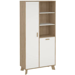 Vetrina Mirinae, Credenza espositiva, Vetrinetta multiuso, Madia da soggiorno, 89x40 h188 cm, Rovere e Bianco - Dmora