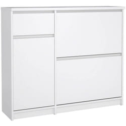Scarpiera Todd, Mobile portascarpe, Armadio da ingresso multiuso, Mobiletto per calzature, 109x32 h93 cm, Bianco lucido - Dmora