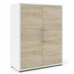 Credenza Warszawa, Buffet da soggiorno, Madia da salotto, Dispensa da cucina, 89x40 h113 cm, Bianco e Quercia - Dmora