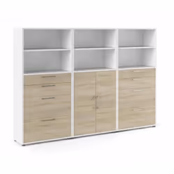CREDENZA - Buffet da soggiorno, Madia da salotto, Dispensa da cucina, 267x40 h186 cm, Bianco e Quercia. STRUTTURA E UTILIZZO ...