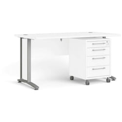 Dmora - Scrivania Azzaro, Scrittoio multiuso, Tavolo per ufficio porta pc, Piano di lavoro, 150x80 h75 cm, Bianco e Grigio