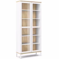 VETRINA - Credenza espositiva, Vetrinetta multiuso, Madia da soggiorno, 89x36 h203 cm, Bianco e Quercia. STRUTTURA E UTILIZZO ...