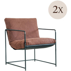 Dmora - Set di 2 poltrone Appare, Poltrona rivestita in tessuto bouclé, Sedia imbottita, Seduta con braccioli in metallo, 61x67h75 cm, Marrone