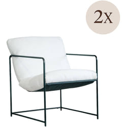 Dmora - Set di 2 poltrone Appare, Poltrona rivestita in tessuto bouclé, Sedia imbottita, Seduta con braccioli in metallo, 61x67h75 cm, Bianco