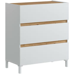 Cassettiera Teddy, Settimino multiuso, Comò camera da letto, Mobile con cassetti, 79x41 h91 cm, Bianco e Rovere Nodi - Dmora