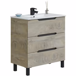 MOBILE SOTTOLAVABO - Mobiletto da bagno, Contenitore porta lavabo, Armadio per lavandino, 80x45 h86 cm, Antracite e Rovere. S ...