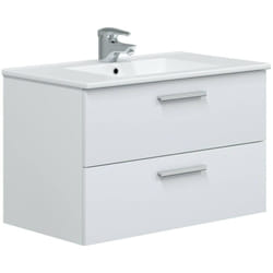 Dmora - Mobile sottolavabo Felix, Mobiletto da bagno, Contenitore porta lavabo, Armadio per lavandino, 80x45 h50 cm, Bianco lucido