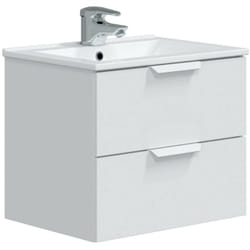 Dmora - Mobile sottolavabo Arzano, Mobiletto da bagno, Contenitore porta lavabo, Armadio per lavandino, 60x45 h50 cm, Bianco lucido