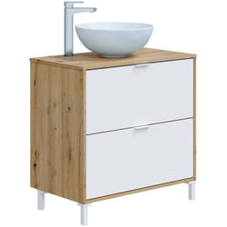 Dmora - Mobile sottolavabo Bellegra, Mobiletto da bagno, Contenitore porta lavabo, Armadio per lavandino, 79x46 h79 cm, Rovere Nodi e Bianco lucido