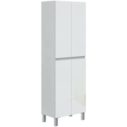 Dmora - Mobile colonna Fabian, Pensile bagno o cucina, Armadio alto multifunzione, Mobiletto multiuso, 60x35 h182 cm, Bianco lucido