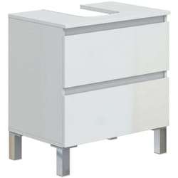 Dmora - Mobile sottolavabo Avola, Mobiletto da bagno, Contenitore porta lavabo, Armadio per lavandino, 60x40 h64 cm, Bianco lucido