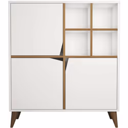 CREDENZA - Buffet da soggiorno, Madia da salotto, Dispensa da cucina, 100x30 h115 cm, Bianco e Noce. STRUTTURA E UTILIZZO - M ...