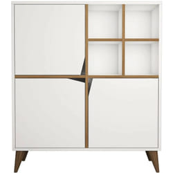 Credenza Londra, Buffet da soggiorno, Madia da salotto, Dispensa da cucina, 100x30 h115 cm, Bianco e Noce - Dmora