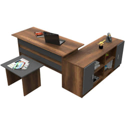 Dmora - Set da ufficio Harriet, Composizione da studio, Kit ufficio, Set scrivania e cassettiera, Noce e Antracite