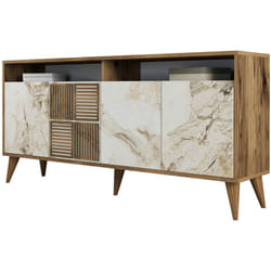Credenza Benjamin, Buffet da soggiorno, Madia da salotto, Dispensa da cucina, 160x35 h78 cm, Noce e Grigio - Dmora