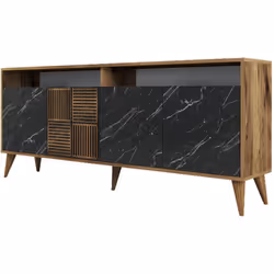 CREDENZA - Buffet da soggiorno, Madia da salotto, Dispensa da cucina, 180x35 h79 cm, Noce e Nero. STRUTTURA E UTILIZZO - Mobi ...