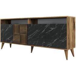 Credenza Benjamin, Buffet da soggiorno, Madia da salotto, Dispensa da cucina, 180x35 h79 cm, Noce e Nero - Dmora