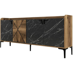 Credenza Fay, Buffet da soggiorno, Madia da salotto, Dispensa da cucina, 180x35 h79 cm, Noce e Nero - Dmora