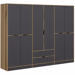GUARDAROBA GRANDE - Mobile camera da letto, Cabina armadio portabiti, Armadio appendiabiti, 277x52 h208 cm, Nero e Oro. STRUT ...