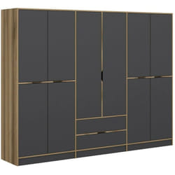 Guardaroba grande Gaspard, Mobile camera da letto, Cabina armadio portabiti, Armadio appendiabiti, 277x52 h208 cm, Nero e Oro - Dmora