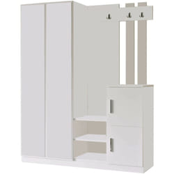 Dmora - Mobile da ingresso Hene, Entratina appendiabiti, Composizione per atrio, Consolle portaoggetti multifunzione, 147x38 h180 cm, Bianco