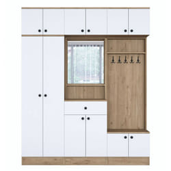 Dmora - Mobile da ingresso Adonis, Entratina appendiabiti, Composizione per atrio, Consolle portaoggetti multifunzione, 180x38 h226 cm, Noce e Bianco
