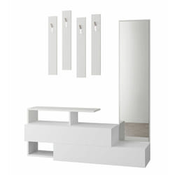 Dmora - Mobile da ingresso Ofel, Entratina appendiabiti, Composizione per atrio, Consolle portaoggetti multifunzione, 137x35 h55 cm, Bianco