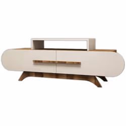 MOBILE PORTA TV - Credenza da soggiorno, Armadio basso per TV, Base parete attrezzata, 145x37 h50 cm, Noce e Crema. STRUTTURA ...