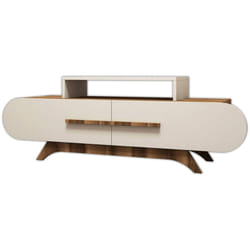 Mobile porta tv Nesatm, Credenza da soggiorno, Armadio basso per tv, Base parete attrezzata, 145x37 h50 cm, Noce e Crema - Dmora