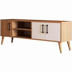 MOBILE PORTA TV - Credenza da soggiorno, Armadio basso per TV, Base parete attrezzata, 150x34 h52 cm, Quercia e Bianco. STRUT ...