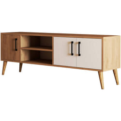 Dmora - Mobile porta tv Brugine, Credenza da soggiorno, Armadio basso per tv, Base parete attrezzata, 150x34 h52 cm, Quercia e Bianco
