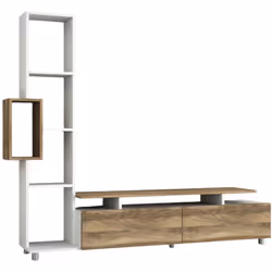 PARETE ATTREZZATA - Composizione soggiorno, Mobile salotto multiuso, Armadio porta TV, 160x30 h167 cm, Bianco e Noce. STRUTTU ...