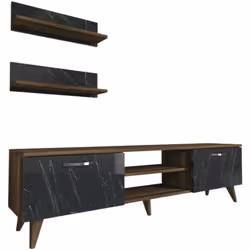 PARETE ATTREZZATA - Composizione soggiorno, Mobile salotto multiuso, Armadio porta TV, 150x30 h41 cm, Noce e Grigio. STRUTTUR ...