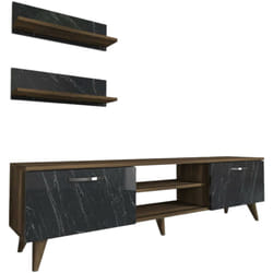 Parete attrezzata Ipsicratea, Composizione soggiorno, Mobile salotto multiuso, Armadio porta tv, 150x30 h41 cm, Noce e Grigio - Dmora