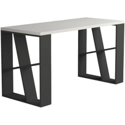 Dmora - Scrivania Eloi, Scrittoio multiuso, Tavolo per ufficio porta pc, Piano di lavoro, 140x60 h75 cm, Bianco e Antracite