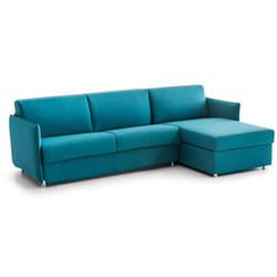 Divano letto con penisola Sumirago, Sofà angolare trasformabile per salotto, imbottito, sfoderabile, 100% Made in Italy, 260x160 h90 cm, Azzurro