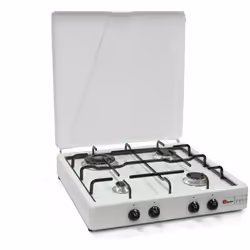 Fornello a gas a 4 fuochi per uso domestico mod. 542 GPS/C Fornello a gas a 4 fuochi, smaltato bianco, con coperchio, con val ...