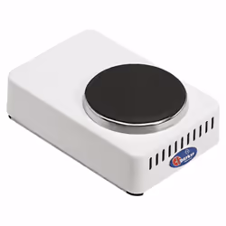 Fornello ad una piastra elettrica, potenza 450 W, ø piastra 80 mm. Dimensioni: cm 17 x 11,5 x 6 - Peso: kg 0,8