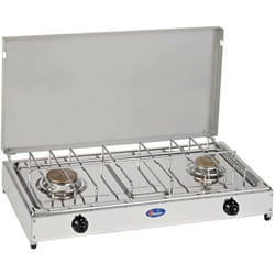 Parker - Fornello a gas gpl / metano a 2 fuochi Pianale in acciaio inox cf mod. 5522G. Colore: Grigio Gpl