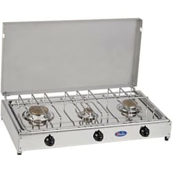 Parker - Fornello a gas gpl / metano a 3 fuochi Pianale in acciaio inox cf mod. 5523G. Colore: Grigio Gpl