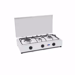 Fornello a gas 3 fuochi smaltato bianco, con piano estraibile, con coperchio, bruciatori in lega Pyral N2, spartifiamma smalt ...