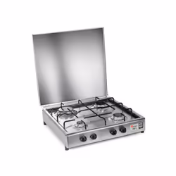 Fornello a gas a 4 fuochi, acciaio inox, con coperchio, bruciatori in lega Pyral N2, spartifiamma smaltati, griglia in acciai ...
